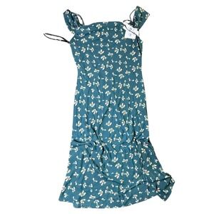 By & By Floral Print Square‎ Neck Midi Dress Green Pink Size XL